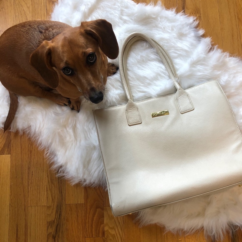 Leather cream handbag/briefcase hybrid